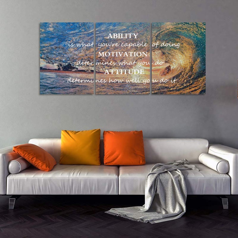 Yetaryy Inspirational Posters Motivational Wall Art Canvas Painting Sunrise Blue Sea Ocean Natural Landscape Wall Decor Sunset Ocean Beach Wall Art Poster Seascape Prints Artwork Wooden Framed - 36" Wx16 H - Image 4